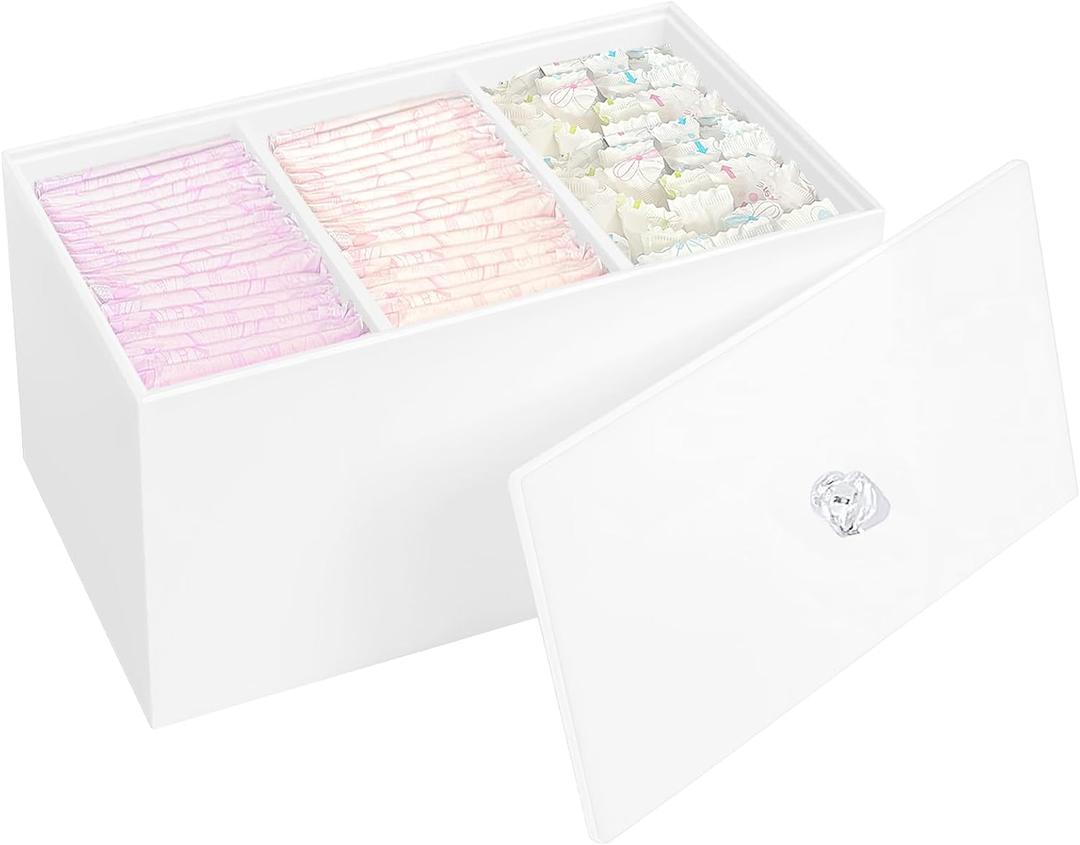 Tampon Box for Bathroom, Tampons and Pads Storage Holder, Women Period Organizer Container, White Tampon Box for Bathroom, Tampons and Pads Storage Holder, Women Period Organizer Container, White