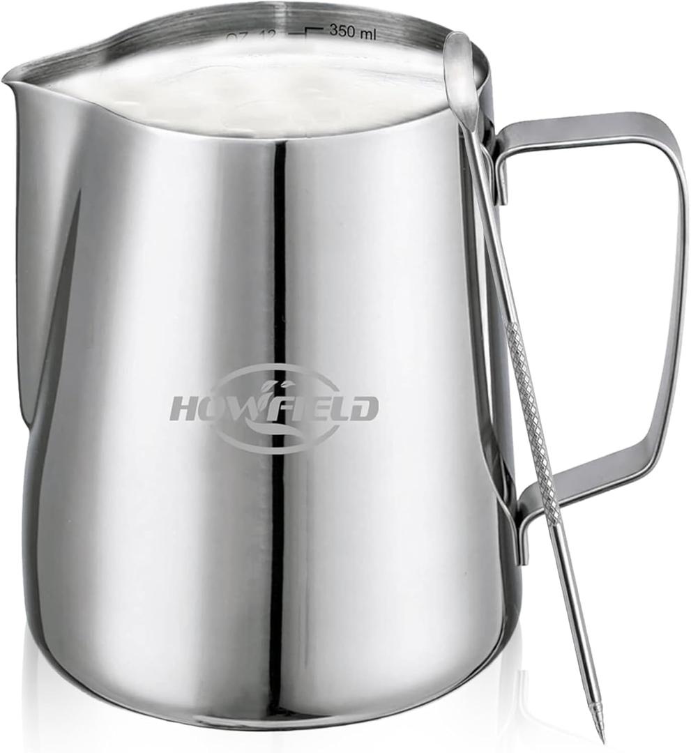 12oz Stainless Steel Milk Frothing Pitcher with Precision Spout and Measurement Markings for Espresso and Cappuccino, Silver