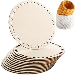 Fanfanwin 12 Pcs Wooden Basket Bottom Moses Crochet Basket Round Base Unfinished Wood Knitting Base for DIY Craft Weaving Making Supplies Home Decoration(6 Inches)