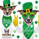 2 x St. Patrick's Day Dog Bandanas 3Pack Lucky Shamrock Costume, Kiss Me I'm Irish Triangle Bibs Adjustable Pet Scarf Accessories for Dogs Cats Medium Green Kerchief Happy Holiday Supplies Outfit