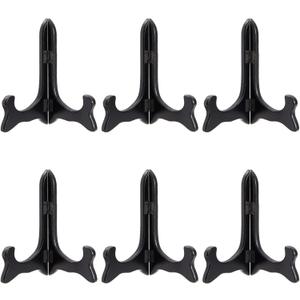 Juvale Wooden Plate Stands for Display - Plate Holders for Showcasing Collectible Items - Photo & Artwork Picture Holders for Tables - Lightweight & Sturdy Wood Display Stand - 6-Pack, 6 in, Black