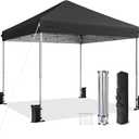 10x10 Pop Up Canopy Tent with One-Push Center Lock,Black | 3 Adjustable Heights, Carry Bag Included, Tents for Camping, Backyard, Beach, Parties and Outdoor Events