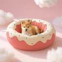 Cute Cat Beds Kitten Beds, Soft Small Dog Beds, Washable Pet Beds for Puppy and Kitty, Funny Donuts Shape, 24 Inch (Medium, Pink)