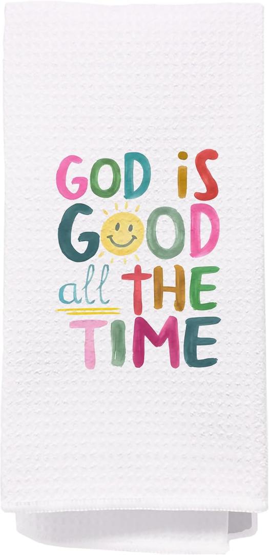 God is Good All The Time Kitchen Towel  Colorful Christian Waffle Weave Dish Towels  Inspirational Bible Verse Tea Towel for Faith-Based Kitchen Decor or Gifts, 16x24 Inches