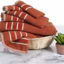 Luxury Cotton Towel Set - Rice Weave 100% Egyptian Cotton 6 Piece Set with 2 Bath Towels, 2 Hand Towels and 2 Washcloths - Orange