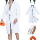 Men Christmas White Costume Set Cosplay Props Robe Hat Belt Hose Winter Holidays For Party Vacation (Large/X-Large)