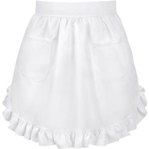 NLUS White Waist Apron for Women with Pockets, Waitress Maid Costume Apron Vintage Frilly Apron (1 Pack)