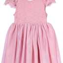 Niyage Toddler Girls Tulle Princess Party Dress Baby Elegant V-Back Lace Flower Girl Dresses (5-6 Years, Knee-pink)