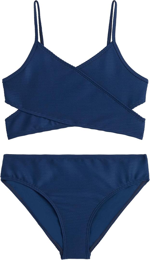 Kanu Surf Girls' Coral Reef Beach Sport Wrap Around Bikini 2-Piece Swimsuit (14, Rib Solid Navy)