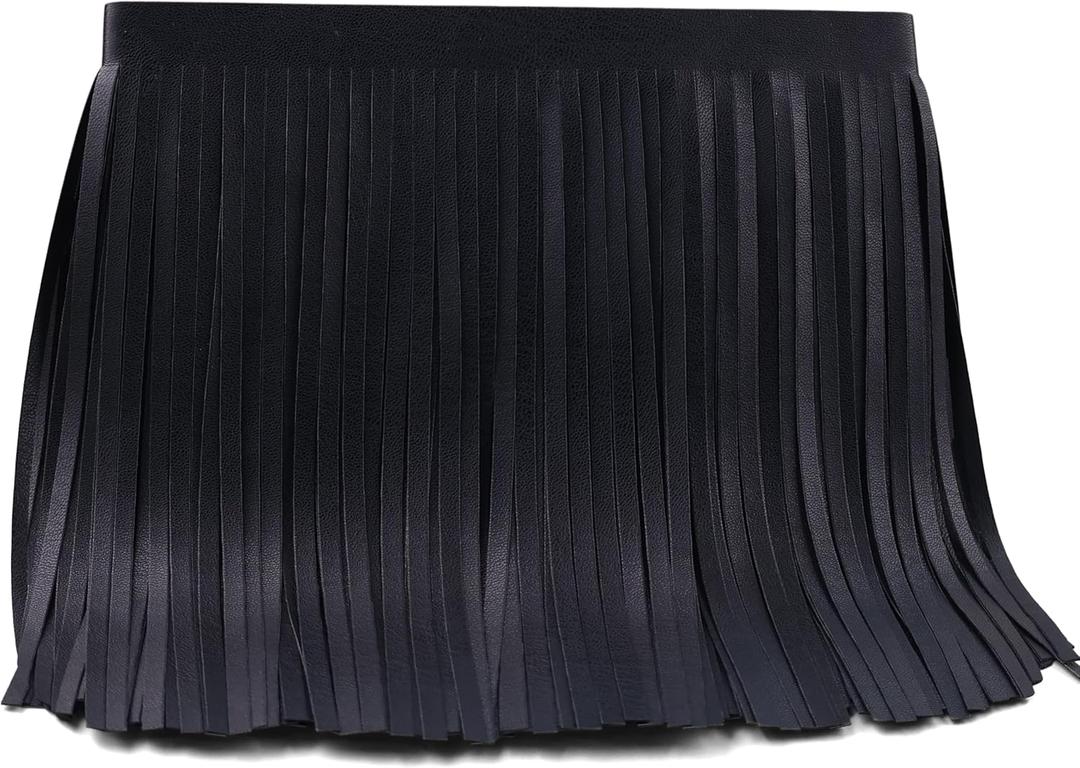 PU Leather Fringe Trim, Western Suede 8 Inch Tassel Fringe for Sewing & Crafts, Boho Cowgirl Biker-Style Trim for Jackets, Bags, Costumes, and DIY Decor (2yards Black)