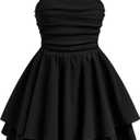 EXARUS Girls Summer Dress Teen Graduation Dance Vacation Ruched Ruffled Layered Spaghetti Strap Mini Dresses Size 14Y