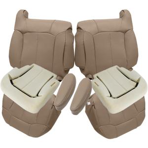 Priprilod Seat Cover Armrest Fit for Chevy Silverado GMC Sierra 1999-2002 | 6PCS Driver and Passenger Bottom Back, 2 Foam Cushions, #522/52i Med Tan Microfiber Leather, 1500 2500HD 3500, SLT SLE Z71