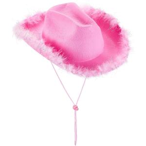 MBMSHEGH Cowgirl Hat Cowboy Hats for Women Fluffy Feather Brim Cowboy Hat for Bachelorette,Cosplay Fancy Dress Dress-up Party (One Size)