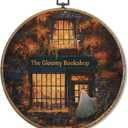 Sufamb Halloween Fall Ghost Round Wall Art Decor, Spooky Ghost Bookish Canvas Artwork Framed, Halloween Wall Hanging Prints Decorations for Bookshop Bookstore Reading Room Library Decor, 10x10 Inches