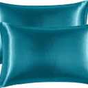 EHEYCIGA Satin King Pillow Cases Set of 2, Soft Pillowcases for Hair and Skin Similar to Silk, Teal Pillow Case 2 Pack with Envelope Closure, 20X40 Inches