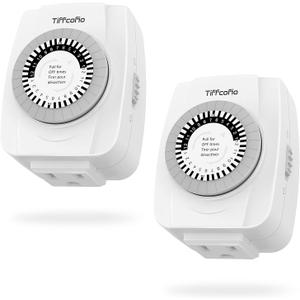 TiFFCOFiO Indoor Mechanical Outlet Timer, 3 Prong Timers for Electrical Outlets, 24-Hour Programmable Plug in Christmas Light Timer, ETL Listed (2 Pack)