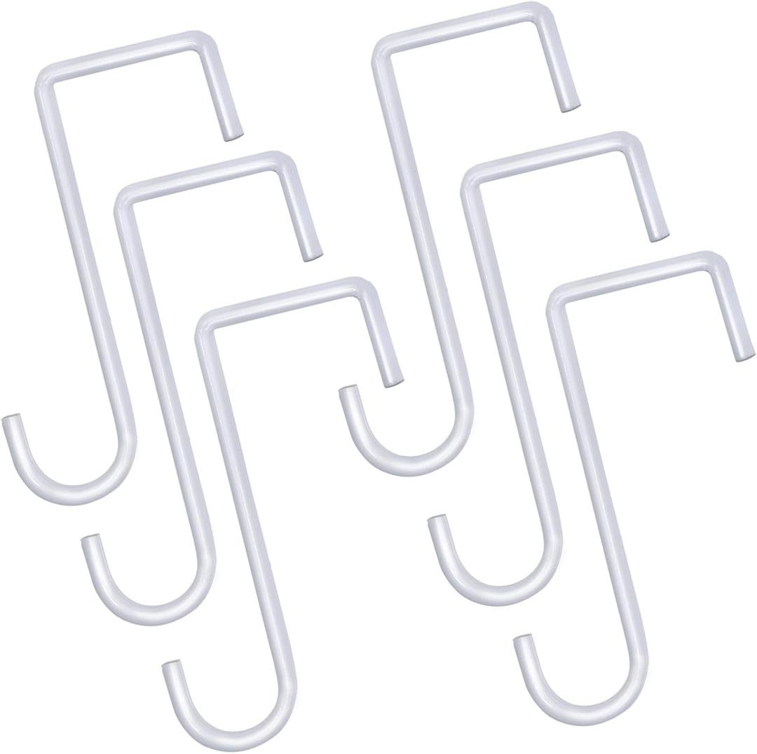 6 Pack 2 x 6 inch Vinyl Fence Hooks Patio Hooks White Powder Coated Steel Hangers fits Easily for Indoor & Outdoor Hanging Lights, Plants & Planters, Bird Feeder, Pool Equipment