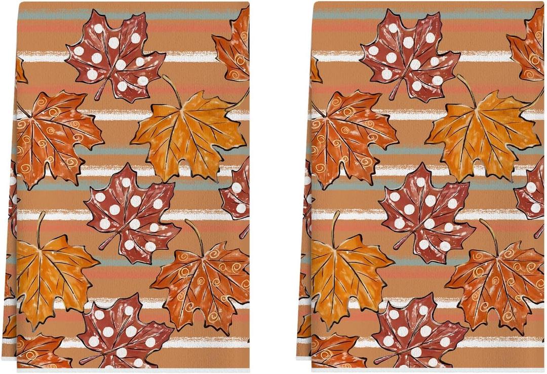 XCHI Fall Rustic Maple Leaves Dish Towels 18x26 Inch Autumn Hand Kitchen Towels Dishcloth Home Decorations, Set of 2
