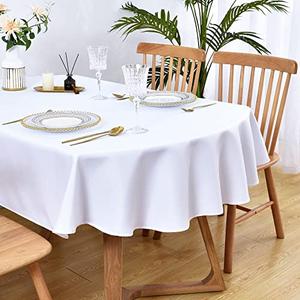 Wolkemer Oval Tablecloth 60 x 60 Inch Washable Fabric Table Cloth Solid White Table Cover for Dining Wedding Party Banquet Tabletop Decoration