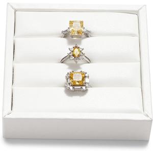 White PU Leather 3-Slots Jewelry Ring Display Tray Showcase Small Jewelry Display Organizer Tray for Rings (S)
