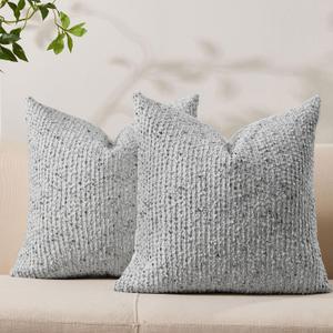 Allorry Decorative Couch Throw Pillow Covers 18x18 Set of 2 Blue Striped Soft Wool Pillow Covers Neutral Textured Boho Cushion Covers for Modern Farmhouse Sofa Bedroom Living Room Decor SY012-C18