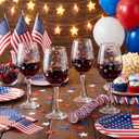 SiliFine 2Pcs Patriotic Party Stemmed Wine Glasses Hand Painted USA Red White Blue Star Drinking Cup Wine Glasses Gifts for Patriot Day Veterans Day Theme Holiday Party Supplies