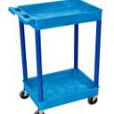 Luxor BUSTC11BU Multipurpose Utility Tub Cart with Two Shelves Each with 2.75" Deep Walls, 300 Lbs. Capacity, Blue, NSF Certified