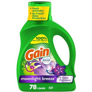 Gain Liquid Laundry Detergent, Moonlight Breeze Scent, 113 fl oz, 78 Loads, Freshness + Odor Fighting, High Efficiency Washing Machine Liquid Cleaning Soap
