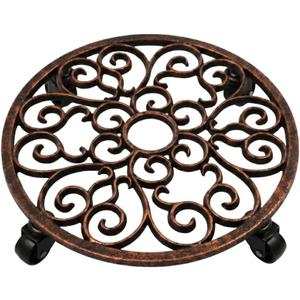 Cast Iron Plant Caddy with Wheels, Heavy Duty Rolling Flower Pot Stand, Decorative Victorian Style Plant Dolly for Indoor Outdoor Use