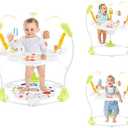 Baby Bouncer Activity Center, Infant Jumper and Table w/ 360° Rotary Seat, 3 Adjustable Heights, Mat, Music, Lights, Sounds & Developmental Toys, Activity Center for Babies (Green)