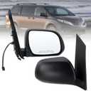 Lqtio Right Passenger Side Mirror Compatible With 2011 2012 2013 2014 Toyota Sienna With Manual Folding Power Glass Matte Black Replace#87910-08080(3Pins)