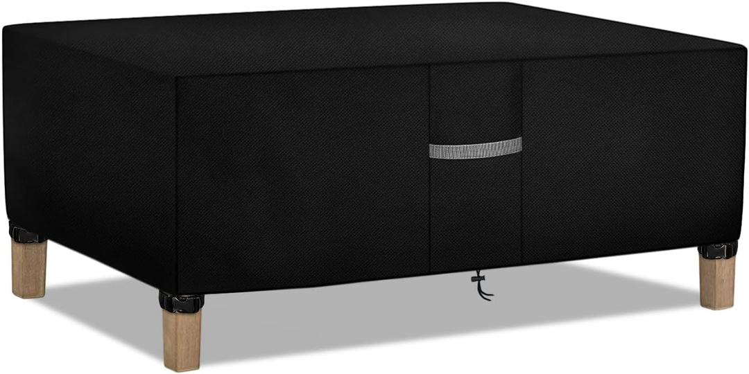 Dokon Patio Coffee Table Covers Waterproof Rectangular Outdoor Table Cover Windproof Anti-UV Heavy Duty Oxford Fabric Lawn Patio Furniture Covers with Air Vents (48"L x 25"W x 18"H) - Black