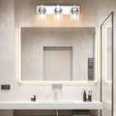3-Light Vanity Light Fixture, Bathroom Wall Sconces, Bathroom Vanity Lighting Over Mirror | Square Clear Glass Shade | Bulbs Not Included | E26 Socket | Chrome