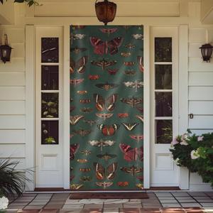 Vintage Moth Butterfly Door Cover Decorations, Dark Academia Gothic Insect Cottagecore Doorway Curtains Door Covers Banners Photography Background Backdrop for Indoor Outdoor Decor, 35*79 Inch