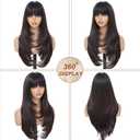 MINLEE Brown Wig with Bangs for Women Long Wavy Dark Brown Wigs 4x4 Realistic Scalp,26 Inch Layered Brown Hair Wigs Heat Resistant Synthetic Wigs