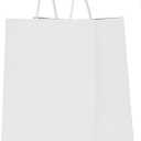 Qutuus White Paper Gift Bags with Handles Bulk 25 pcs 8x4.5x10 Medium White Paper Bags for Gifts, Valentines, Shopping, Retail