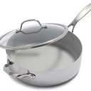 GreenPan Venice Pro Tri-Ply Stainless Steel Healthy Ceramic Nonstick 5QT Saute Pan Jumbo Cooker with Helper Handle and Lid, PFAS-Free, Multi Clad, Induction, Dishwasher Safe, Oven Safe, Silver
