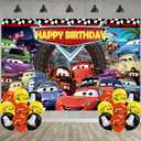 Cartoon Race Car Birthday Party Decoration,Lightning Party Photo Background 5 x 3 FT and 18 Pcs Balloon,Merch Party Backdrop Supplies