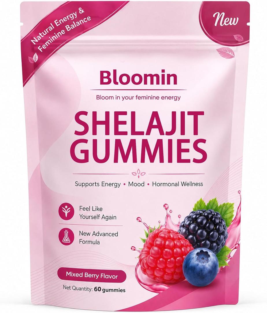 Bloomin Shilajit Gummies for Women, Daily Wellness & Natural Energy Support, with Shilajit & Saffron, Supports Energy, Mood & Balance, Natural Formula, 60 Gummies, exp date 06/2028