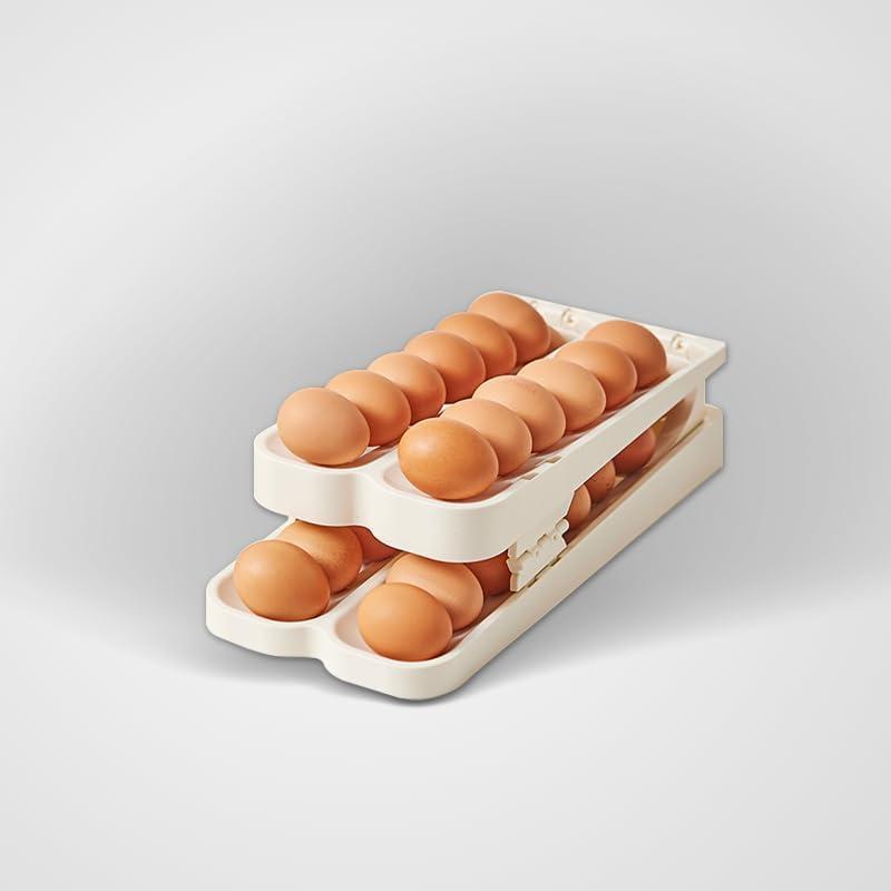 Egg Dispenser, Rolling Eggs Dispenser and Organizer for Refrigerator Storage, Double Track