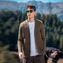 New Sweater V-Neck Solid Color Cardigan Sweater Men's Lazy Style Jacket Clip (L)