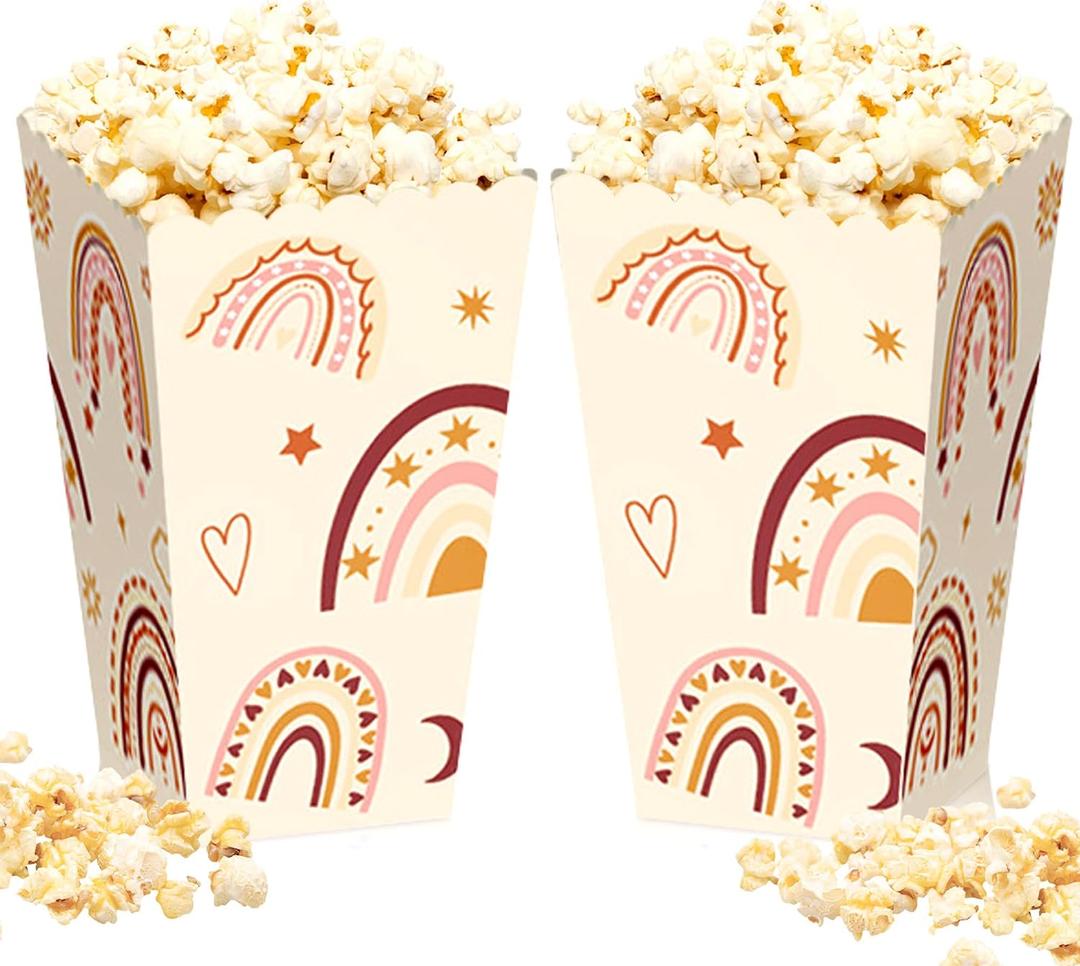 16PCS Boho Rainbow Groovy Popcorn Boxes Favor Candy Goodies Treats Boxes | Boho Rainbow Popcorn Boxes for Boho Hippie Groovy Party Decorations Retro Baby Shower Wedding Bridal Shower Supplies