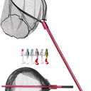 Heavy Duty Extra Large Aluminum Telescoping Landing Net - Saltwater Fishing Net with 6pcs Soft Jig Swimbait, Extends to 72-94in (Red)