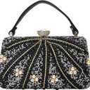 CORIOS Women's Evening Bag Rhinestone Clutch Bag Pearl Beaded Shoulder Bag Sparkly Crystal Handbag Bridal Wedding Purse (Black)