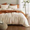 SE SOFTEXLY Muslin Duvet Cover King Size, 100% Washed Cotton Duvet Cover Set, Ultra Soft Comforter Cover Linen Like, 3 Pieces Minimalist Gauze Duvet Cover with 2 Pillowcases, 90"x104", Off-White