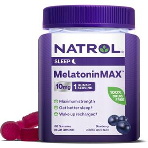 Natrol MelatoninMax, Sleep Gummies for Adults, Blueberry Flavor, 10 mg, 80 Count, Up to an 80 Day Supply (Pack of 12) (EXP 05/06/26)