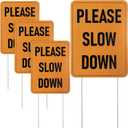 4 Pack Please Slow Down Signs for Yard with Stakes, 16x12 inch Double Sided Reflective Please Slow Down Signs, Corrugated Plastic Safety Sign for Neighborhoods, Streets, Kids and Pets at Play