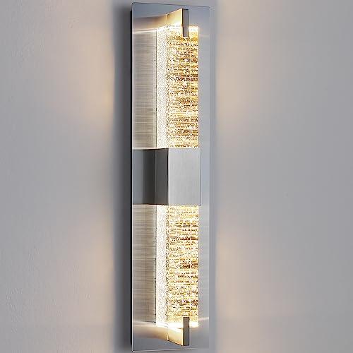 WOSHITU LED Wall Sconce Light: 19 Inch Nickel Modern Sconces Wall Lighting 3000K Dimmable Crystal Wall Lamps Indoor Bathroom Sconce Wall Mount Light Fixtures for Living Room/Bedroom/Hallway