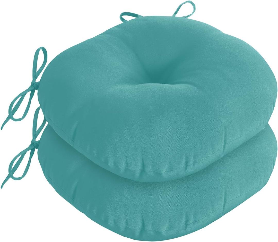 downluxe Bistro Chair Cushions for Patio Furniture, Water-Resistant Round Outdoor Chair Cushions Set of 2 with Non-Slip Ties, 15" x 15", Teal