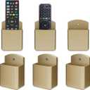 6 Pack Remote Control Holder Wall Mount Media Controller Organizer Self Adhesive TV Remote Storage Box Wall Pen Holder for Bedroom Headboard Home Office School (Gold)